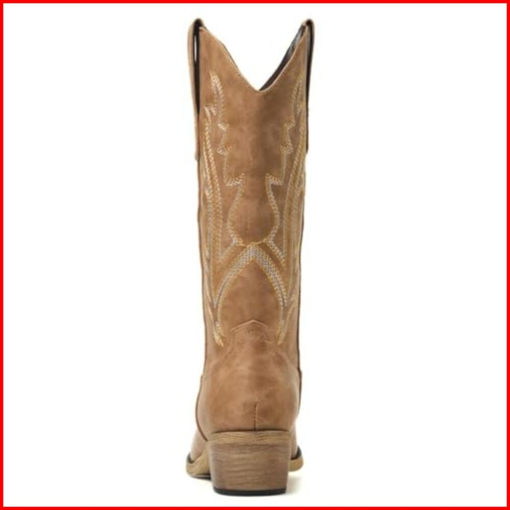 Women's Cowboy Boots with Embroidered Chunky Heel, True to Size - Picture 5 of 7